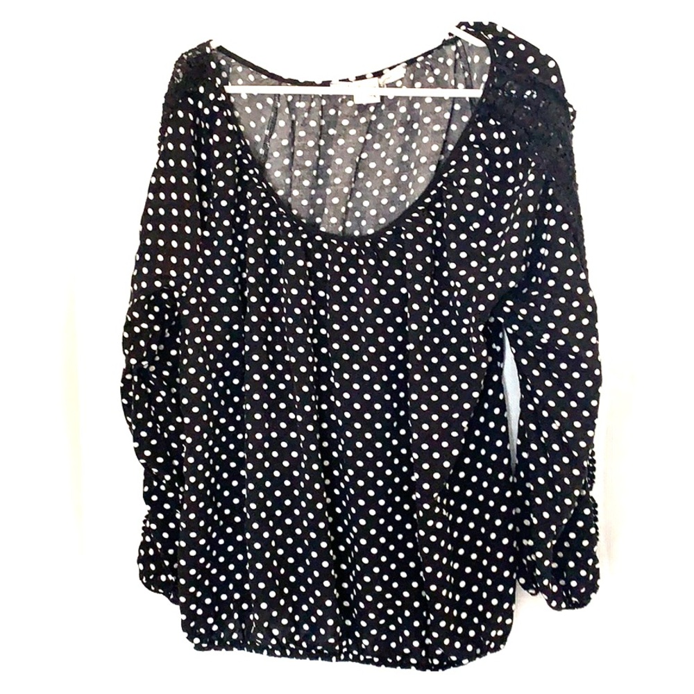 Polka dot top with lace sleeves